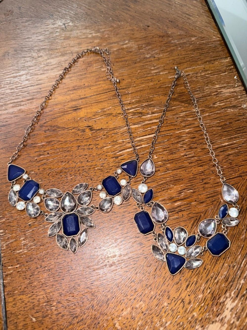 Statement Necklace with Deep Navy and Clear Stones - Women Jewelry